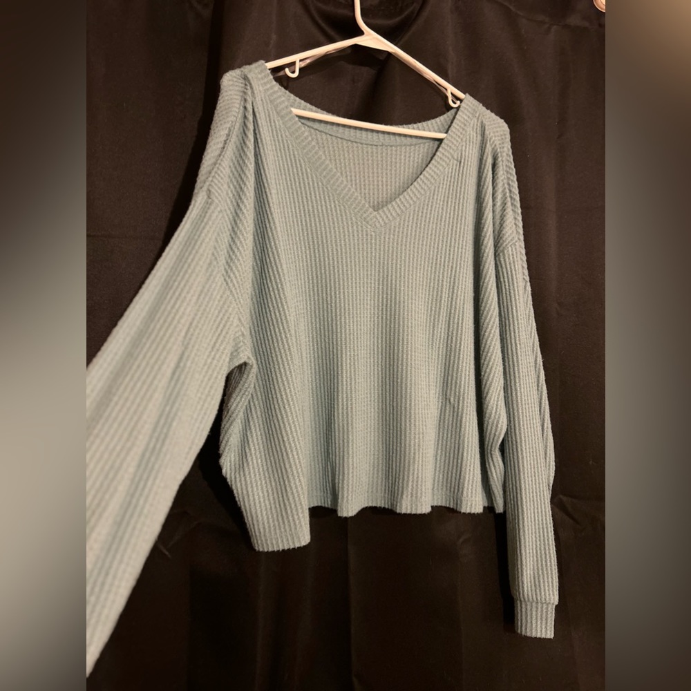 Green sweater crop top